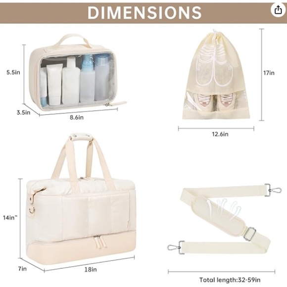 NWT Amazon Cream Weekender Bag with Soft Structure and Versatile Design - Picture 10 of 12